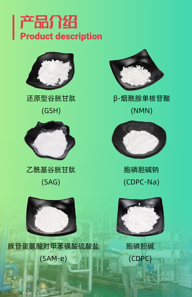 古特生物產(chǎn)品系列：還原型谷胱甘肽GSH、乙?；入赘孰腟AG、煙酰胺單核苷酸NMN、胞磷膽堿鈉CDPC-Na、腺苷蛋氨酸對(duì)甲苯磺酸硫酸鹽SAMe